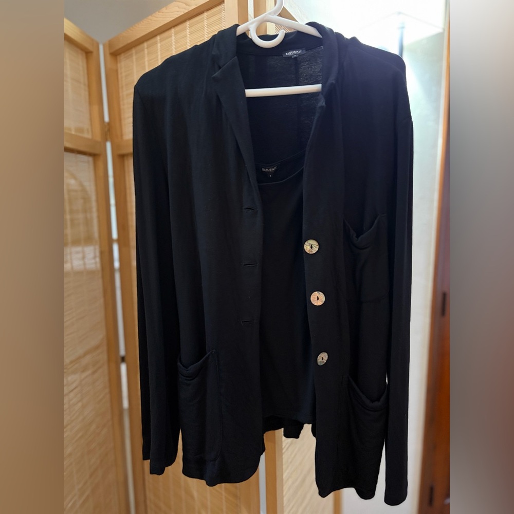 Black Bluesalt blazer and cami set. Cami has adjustable straps